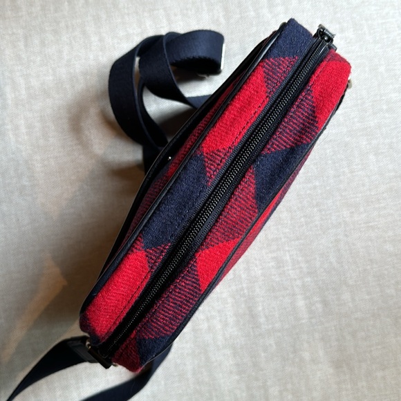 Lands End Crossbody-Red/Navy Plaid Flannel Exterior-Navy Trim-Cloth Strap- - Picture 4 of 16